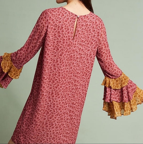 Varun Bahl Lanara yellow pink daisy print layered bell sleeves Small EUC - Picture 4 of 7